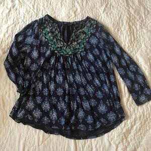 Lucky Brand Boho Top Blue and Teal Flowy Size L
